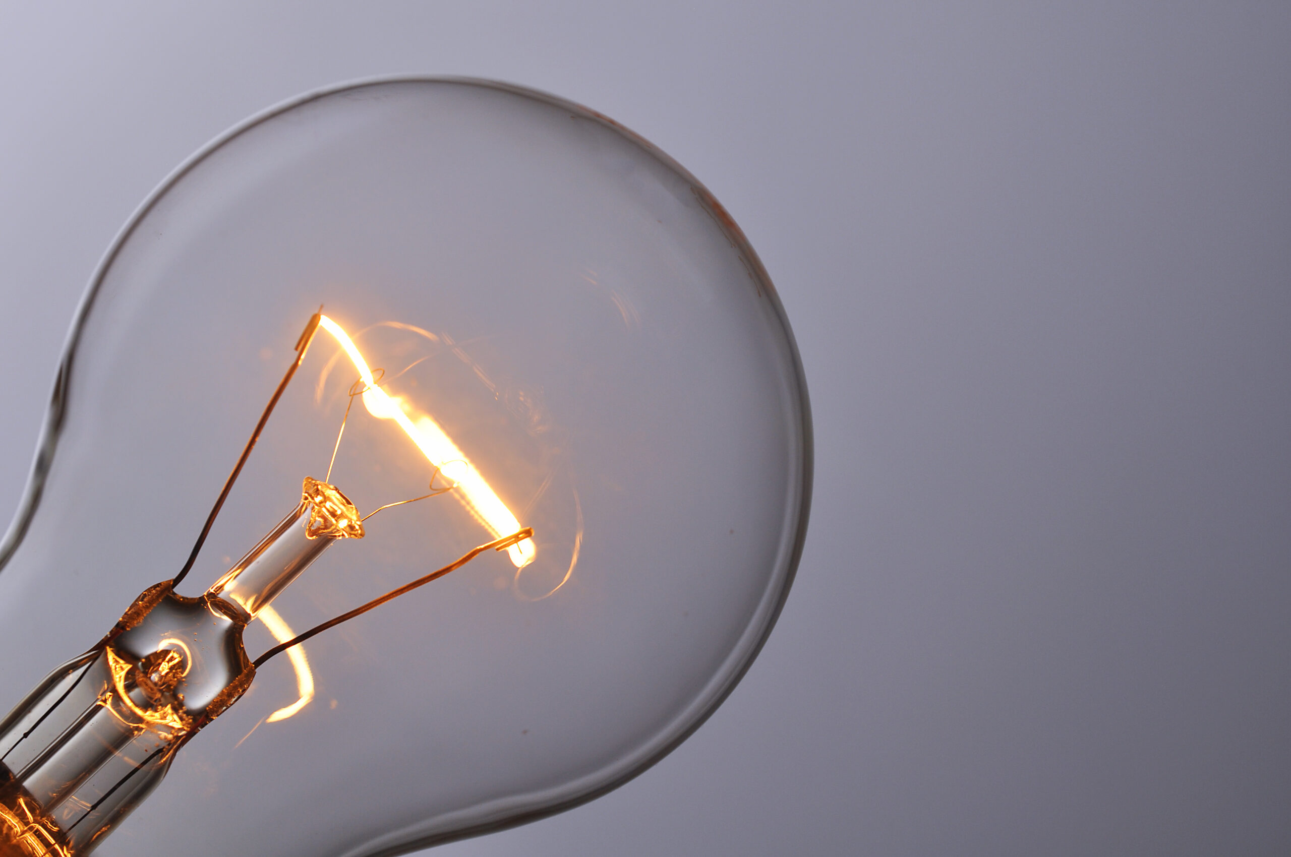 Close up glowing light bulb